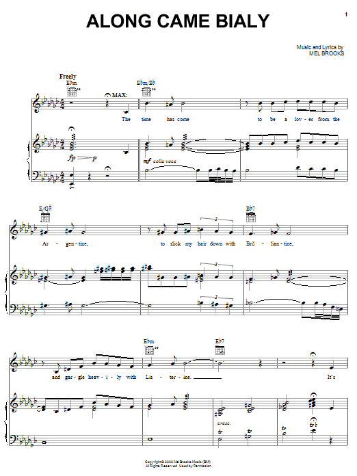 Learn to play Mel Brooks Along Came Bialy sheet music for Piano, Vocal & Guitar (Right-Hand Melody) in minutes. Mel Brooks Along Came Bialy sheet music notes and chords. Download Printable PDF.