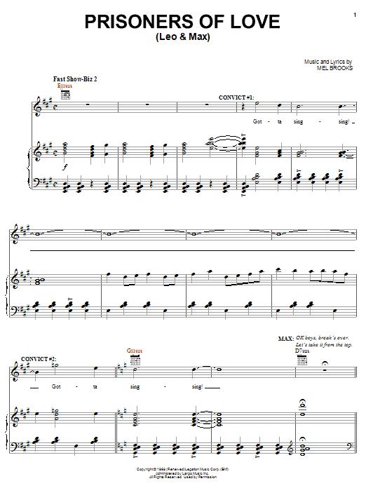 Learn to play Mel Brooks Prisoners Of Love (Leo & Max) sheet music for Piano, Vocal & Guitar (Right-Hand Melody) in minutes. Mel Brooks Prisoners Of Love (Leo & Max) sheet music notes and chords. Download Printable PDF.
