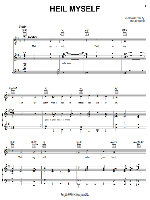 Learn to play Mel Brooks Heil Myself sheet music for Piano, Vocal & Guitar (Right-Hand Melody) in minutes. Mel Brooks Heil Myself sheet music notes and chords. Download Printable PDF.