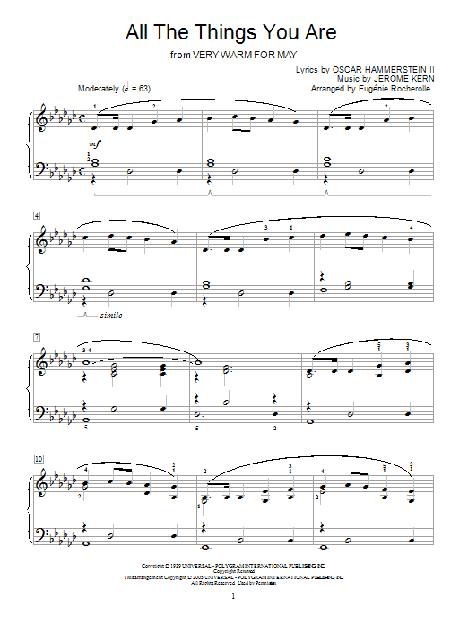 Learn to play Jerome Kern All The Things You Are sheet music for Easy Piano in minutes. Jerome Kern All The Things You Are sheet music notes and chords. Download Printable PDF.