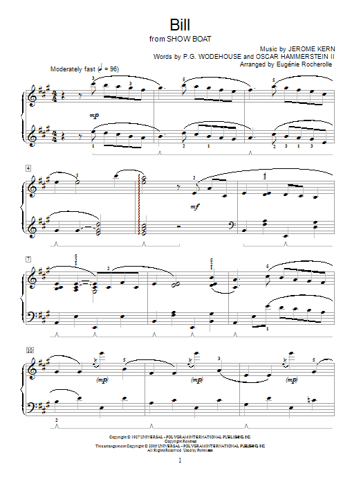 Learn to play Jerome Kern Bill sheet music for Easy Piano in minutes. Jerome Kern Bill sheet music notes and chords. Download Printable PDF.
