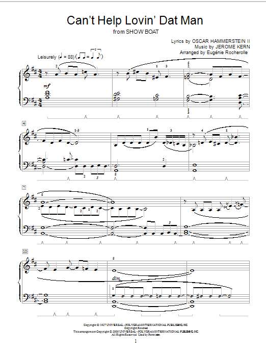 Learn to play Jerome Kern Can't Help Lovin' Dat Man sheet music for Easy Piano in minutes. Jerome Kern Can't Help Lovin' Dat Man sheet music notes and chords. Download Printable PDF.