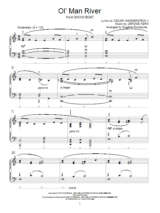 Learn to play Jerome Kern Ol' Man River sheet music for Easy Piano in minutes. Jerome Kern Ol' Man River sheet music notes and chords. Download Printable PDF.