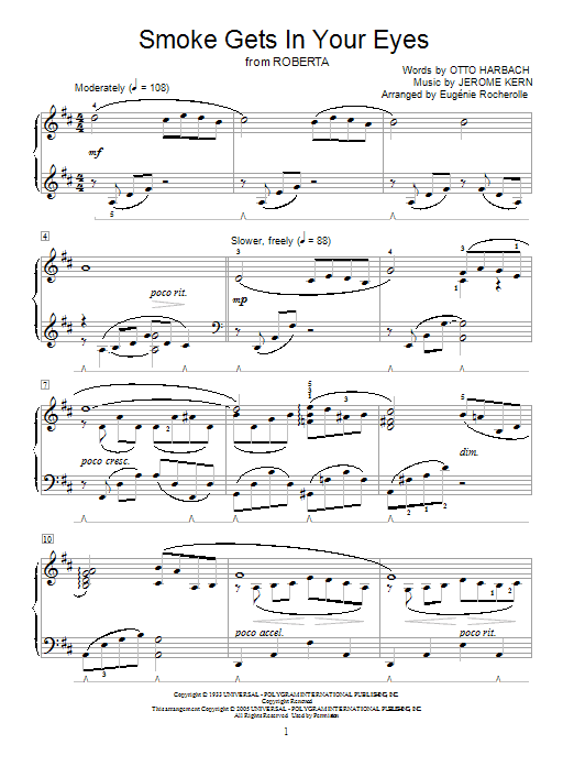 Learn to play Jerome Kern Smoke Gets In Your Eyes sheet music for Easy Piano in minutes. Jerome Kern Smoke Gets In Your Eyes sheet music notes and chords. Download Printable PDF.