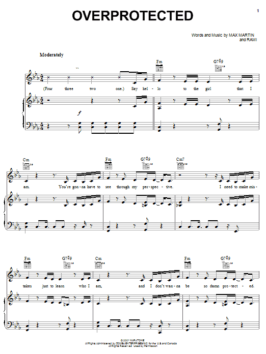 Learn to play Britney Spears Overprotected sheet music for Piano, Vocal & Guitar (Right-Hand Melody) in minutes. Britney Spears Overprotected sheet music notes and chords. Download Printable PDF.