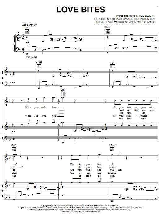 Learn to play Def Leppard Love Bites sheet music for Piano, Vocal & Guitar (Right-Hand Melody) in minutes. Def Leppard Love Bites sheet music notes and chords. Download Printable PDF.