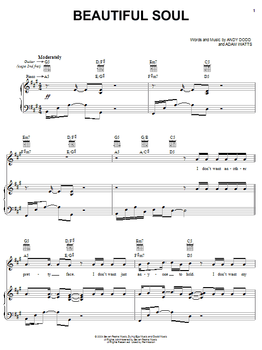 Learn to play Jesse McCartney Beautiful Soul sheet music for Piano, Vocal & Guitar (Right-Hand Melody) in minutes. Jesse McCartney Beautiful Soul sheet music notes and chords. Download Printable PDF.