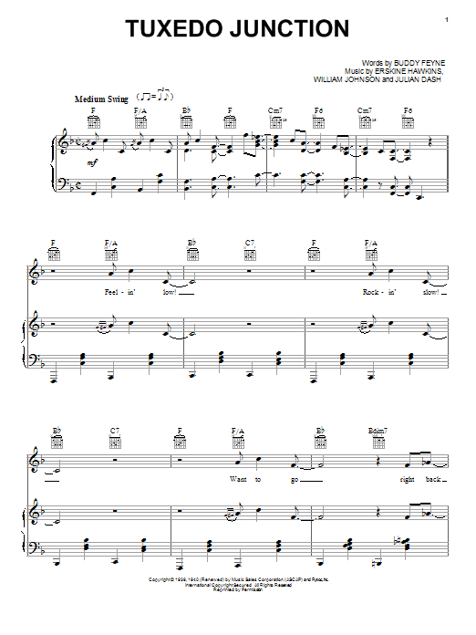 Learn to play Glenn Miller Tuxedo Junction sheet music for Piano, Vocal & Guitar (Right-Hand Melody) in minutes. Glenn Miller Tuxedo Junction sheet music notes and chords. Download Printable PDF.