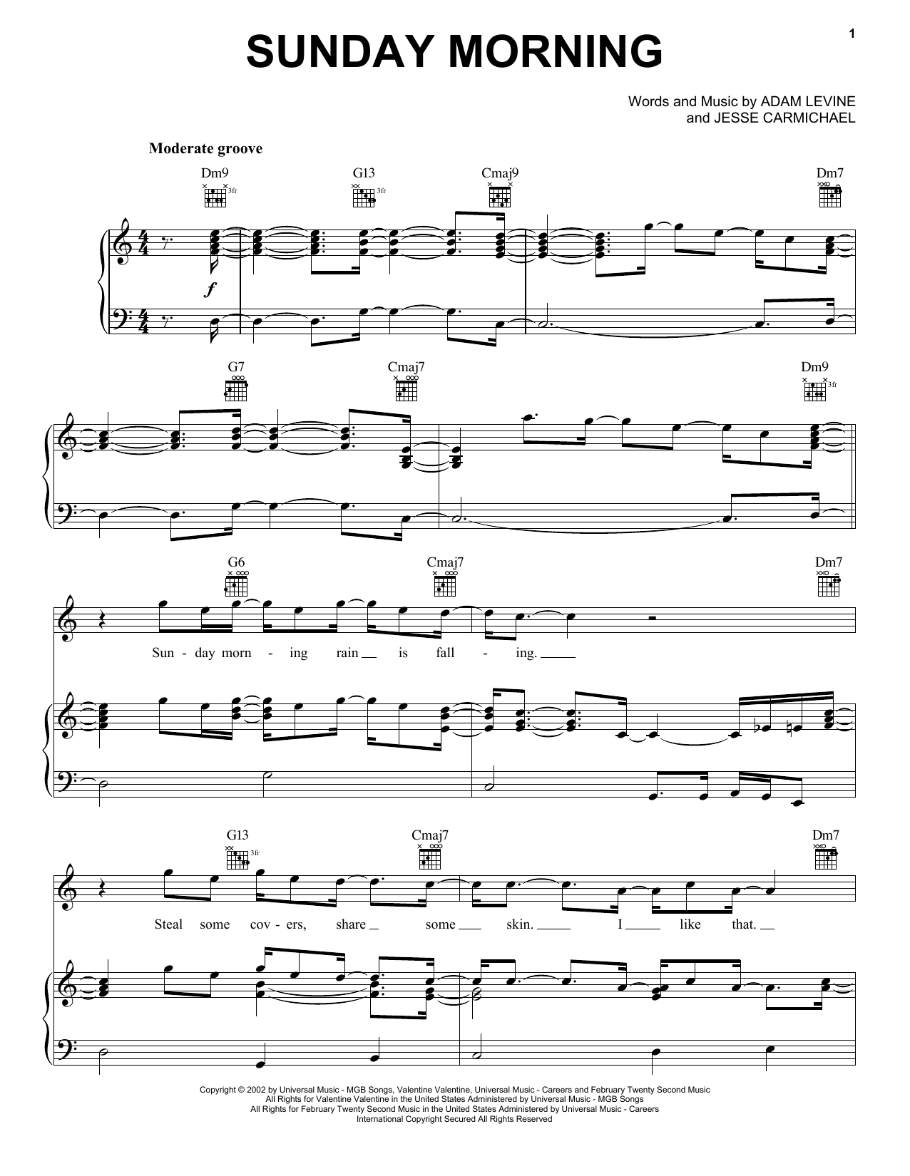 Learn to play Maroon 5 Sunday Morning sheet music for Piano, Vocal & Guitar (Right-Hand Melody) in minutes. Maroon 5 Sunday Morning sheet music notes and chords. Download Printable PDF.