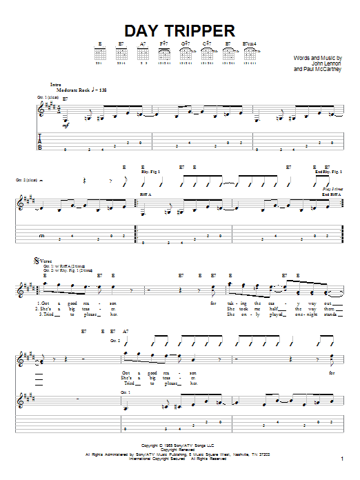 Learn to play The Beatles Day Tripper sheet music for Easy Guitar Tab in minutes. The Beatles Day Tripper sheet music notes and chords. Download Printable PDF.