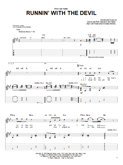 Learn to play Van Halen Runnin' With The Devil sheet music for Easy Guitar Tab in minutes. Van Halen Runnin' With The Devil sheet music notes and chords. Download Printable PDF.