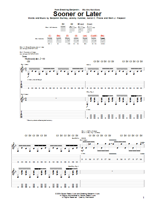 Learn to play Breaking Benjamin Sooner Or Later sheet music for Guitar Tab in minutes. Breaking Benjamin Sooner Or Later sheet music notes and chords. Download Printable PDF.