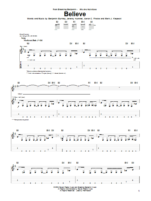 Learn to play Breaking Benjamin Believe sheet music for Guitar Tab in minutes. Breaking Benjamin Believe sheet music notes and chords. Download Printable PDF.