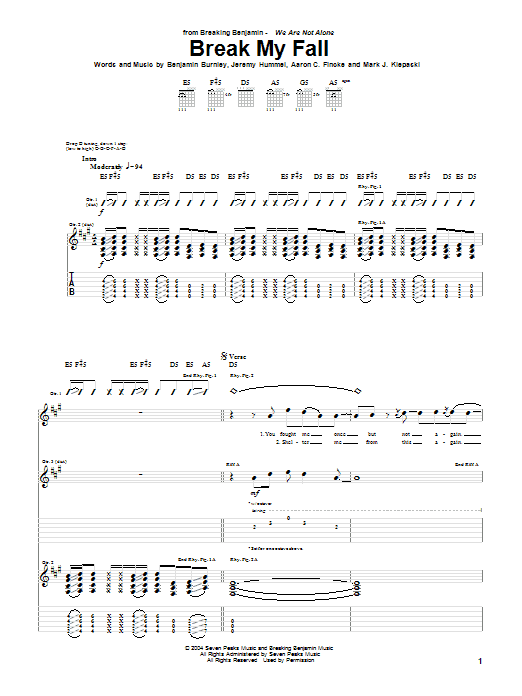 Learn to play Breaking Benjamin Break My Fall sheet music for Guitar Tab in minutes. Breaking Benjamin Break My Fall sheet music notes and chords. Download Printable PDF.