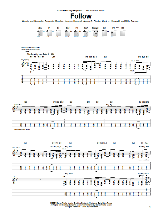 Learn to play Breaking Benjamin Follow sheet music for Guitar Tab in minutes. Breaking Benjamin Follow sheet music notes and chords. Download Printable PDF.