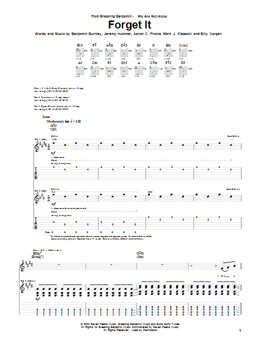 Learn to play Breaking Benjamin Forget It sheet music for Guitar Tab in minutes. Breaking Benjamin Forget It sheet music notes and chords. Download Printable PDF.
