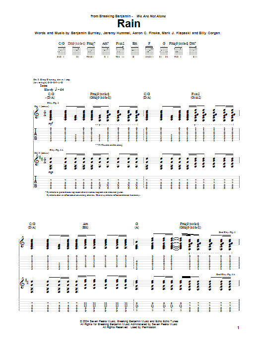 Learn to play Breaking Benjamin Rain sheet music for Guitar Tab in minutes. Breaking Benjamin Rain sheet music notes and chords. Download Printable PDF.