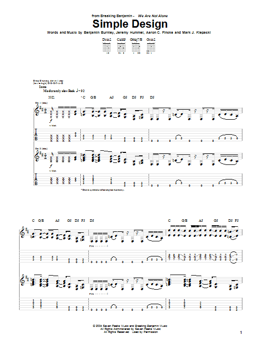 Learn to play Breaking Benjamin Simple Design sheet music for Guitar Tab in minutes. Breaking Benjamin Simple Design sheet music notes and chords. Download Printable PDF.