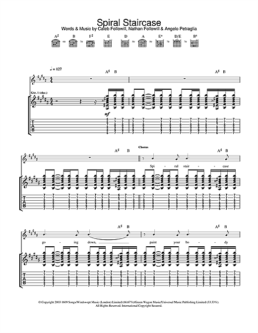 Learn to play Kings Of Leon Spiral Staircase sheet music for Guitar Tab in minutes. Kings Of Leon Spiral Staircase sheet music notes and chords. Download Printable PDF.