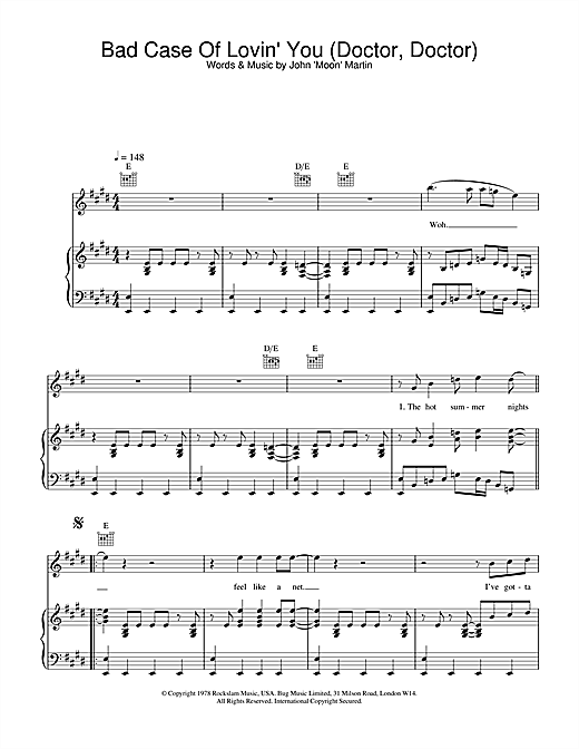 Learn to play Robert Palmer Bad Case Of Lovin' You (Doctor, Doctor) sheet music for Piano, Vocal & Guitar (Right-Hand Melody) in minutes. Robert Palmer Bad Case Of Lovin' You (Doctor, Doctor) sheet music notes and chords. Download Printable PDF.