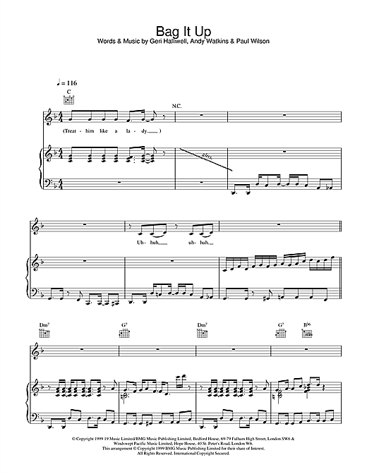 Learn to play Geri Halliwell Bag It Up sheet music for Piano, Vocal & Guitar in minutes. Geri Halliwell Bag It Up sheet music notes and chords. Download Printable PDF.
