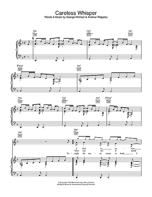 Learn to play George Michael Careless Whisper sheet music for Piano, Vocal & Guitar (Right-Hand Melody) in minutes. George Michael Careless Whisper sheet music notes and chords. Download Printable PDF.