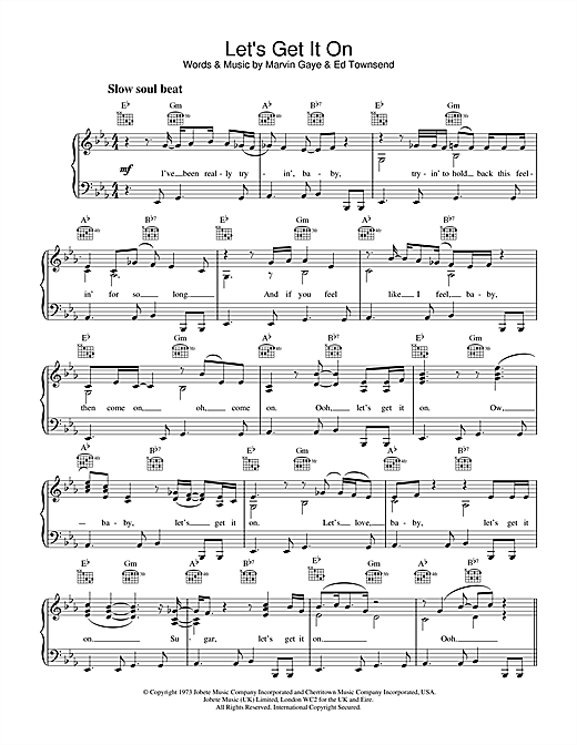 Learn to play Marvin Gaye Let's Get It On sheet music for Piano, Vocal & Guitar (Right-Hand Melody) in minutes. Marvin Gaye Let's Get It On sheet music notes and chords. Download Printable PDF.