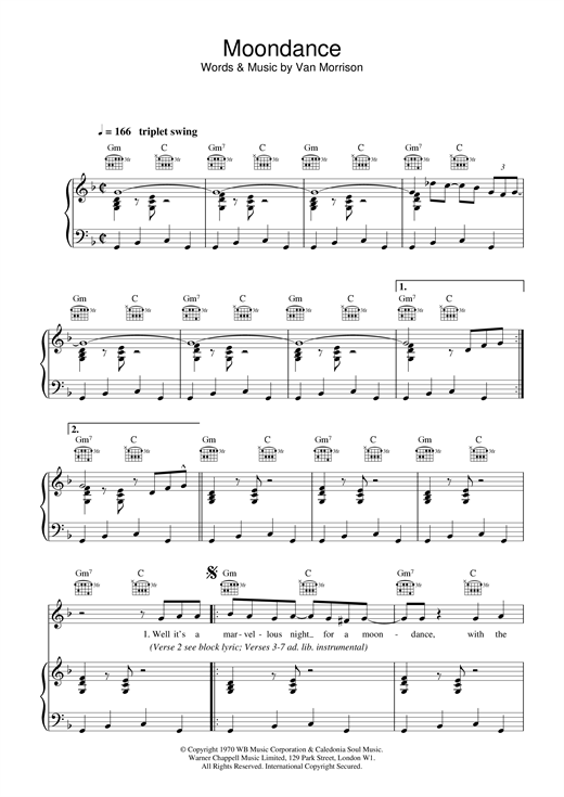 Learn to play Van Morrison Moondance sheet music for Piano, Vocal & Guitar in minutes. Van Morrison Moondance sheet music notes and chords. Download Printable PDF.