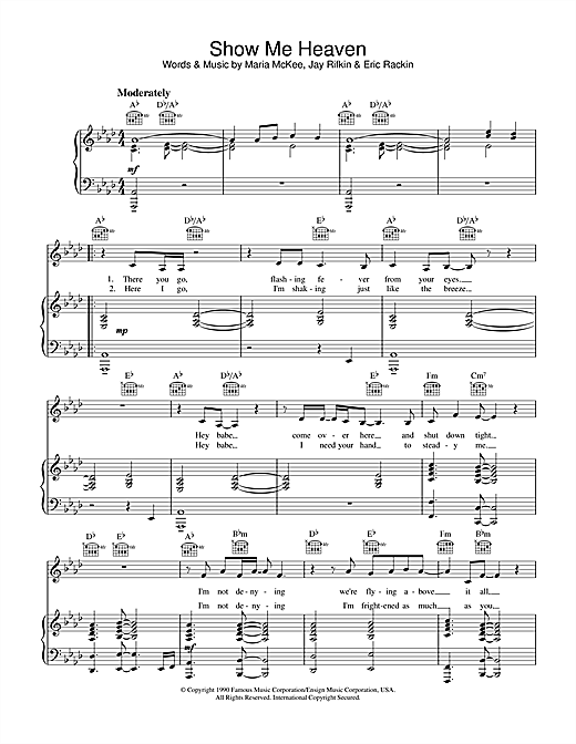 Learn to play Maria McKee Show Me Heaven sheet music for Piano, Vocal & Guitar in minutes. Maria McKee Show Me Heaven sheet music notes and chords. Download Printable PDF.