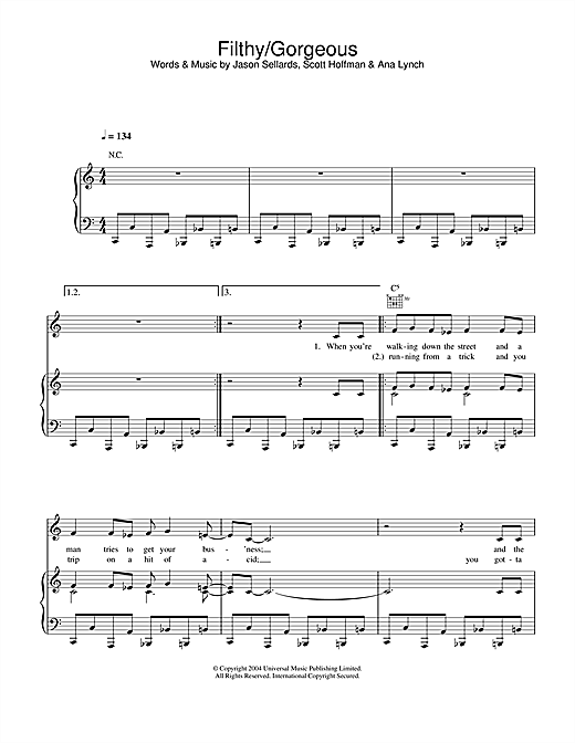 Learn to play Scissor Sisters Filthy/Gorgeous sheet music for Piano, Vocal & Guitar (Right-Hand Melody) in minutes. Scissor Sisters Filthy/Gorgeous sheet music notes and chords. Download Printable PDF.