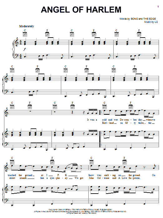 Learn to play U2 Angel Of Harlem sheet music for Piano, Vocal & Guitar (Right-Hand Melody) in minutes. U2 Angel Of Harlem sheet music notes and chords. Download Printable PDF.