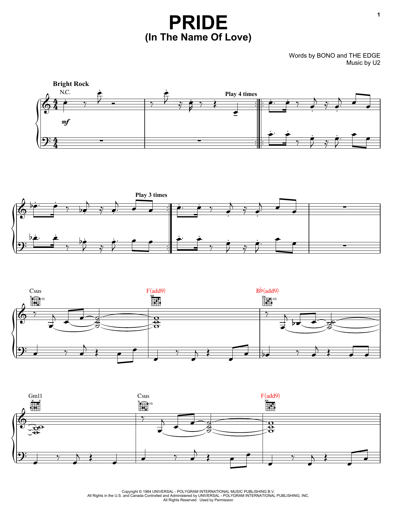 Learn to play U2 Pride (In The Name Of Love) sheet music for Piano, Vocal & Guitar (Right-Hand Melody) in minutes. U2 Pride (In The Name Of Love) sheet music notes and chords. Download Printable PDF.