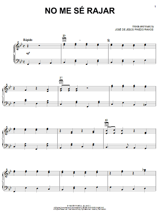 Learn to play J. Carmelo Frayle No Me Se Rajar sheet music for Piano, Vocal & Guitar (Right-Hand Melody) in minutes. J. Carmelo Frayle No Me Se Rajar sheet music notes and chords. Download Printable PDF.