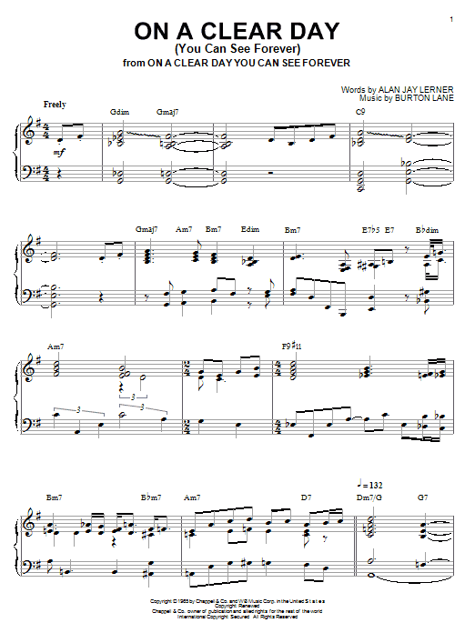 Learn to play Bill Evans On A Clear Day (You Can See Forever) sheet music for Piano in minutes. Bill Evans On A Clear Day (You Can See Forever) sheet music notes and chords. Download Printable PDF.
