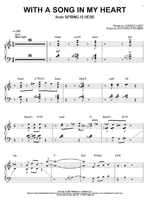 Learn to play Bill Evans With A Song In My Heart sheet music for Piano in minutes. Bill Evans With A Song In My Heart sheet music notes and chords. Download Printable PDF.