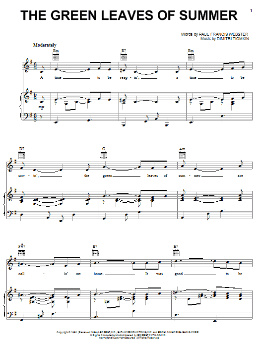 Learn to play Dimitri Tiomkin The Green Leaves Of Summer sheet music for Piano, Vocal & Guitar (Right-Hand Melody) in minutes. Dimitri Tiomkin The Green Leaves Of Summer sheet music notes and chords. Download Printable PDF.