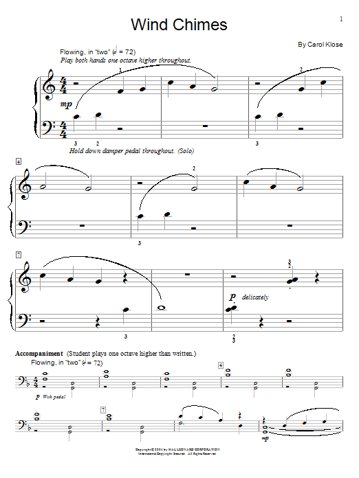 Learn to play Carol Klose Wind Chimes sheet music for Easy Piano in minutes. Carol Klose Wind Chimes sheet music notes and chords. Download Printable PDF.