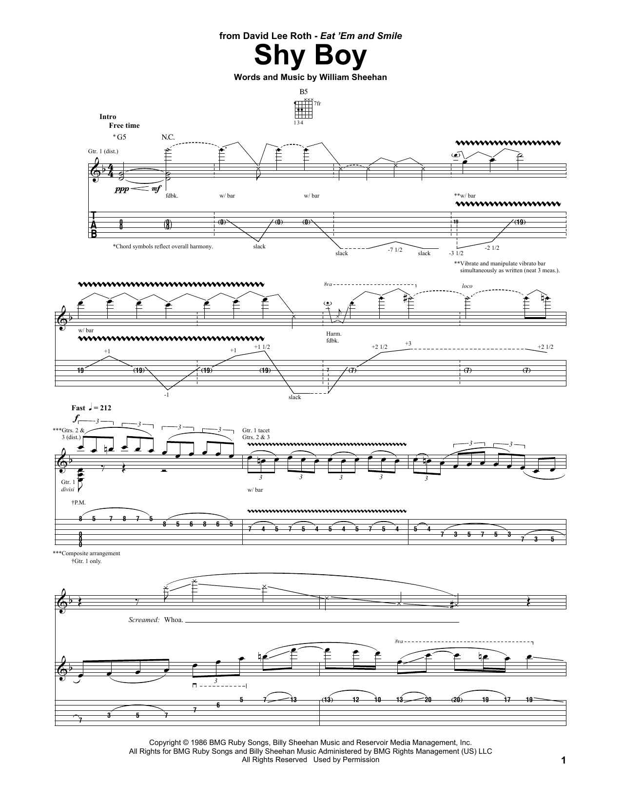 Learn to play David Lee Roth Shy Boy sheet music for Guitar Tab in minutes. David Lee Roth Shy Boy sheet music notes and chords. Download Printable PDF.