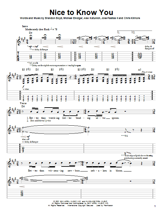 Learn to play Incubus Nice To Know You sheet music for Guitar Tab in minutes. Incubus Nice To Know You sheet music notes and chords. Download Printable PDF.