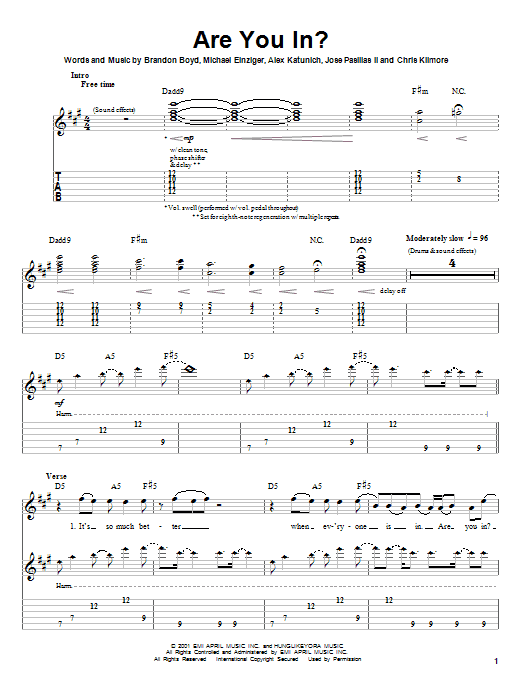 Learn to play Incubus Are You In? sheet music for Easy Guitar Tab in minutes. Incubus Are You In? sheet music notes and chords. Download Printable PDF.