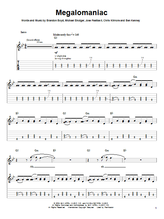 Learn to play Incubus Megalomaniac sheet music for Easy Guitar Tab in minutes. Incubus Megalomaniac sheet music notes and chords. Download Printable PDF.