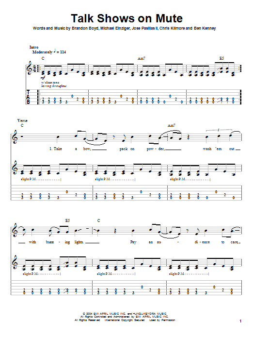 Learn to play Incubus Talk Shows On Mute sheet music for Easy Guitar Tab in minutes. Incubus Talk Shows On Mute sheet music notes and chords. Download Printable PDF.