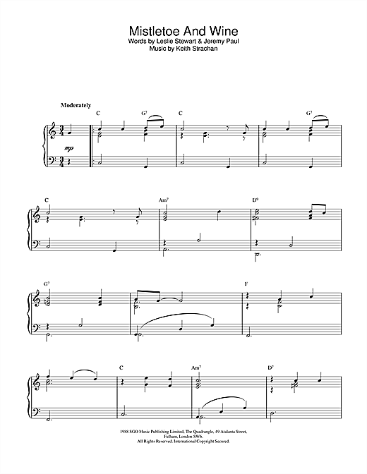 Learn to play Cliff Richard Mistletoe And Wine sheet music for Piano in minutes. Cliff Richard Mistletoe And Wine sheet music notes and chords. Download Printable PDF.