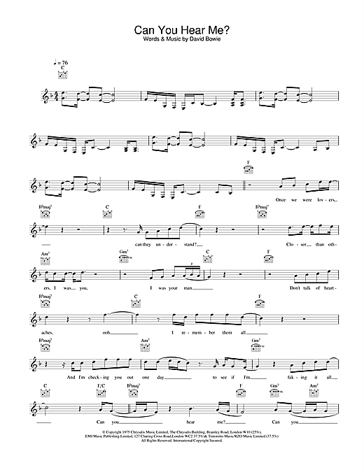 Learn to play David Bowie Can You Hear Me? sheet music for Melody Line, Lyrics & Chords in minutes. David Bowie Can You Hear Me? sheet music notes and chords. Download Printable PDF.