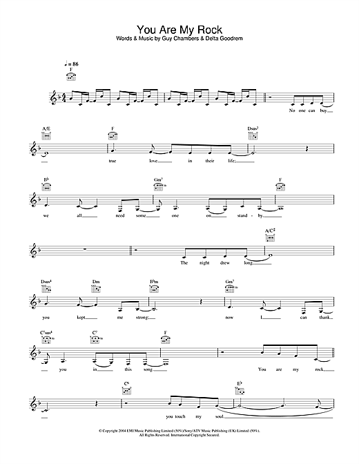 Learn to play Delta Goodrem You Are My Rock sheet music for Melody Line, Lyrics & Chords in minutes. Delta Goodrem You Are My Rock sheet music notes and chords. Download Printable PDF.