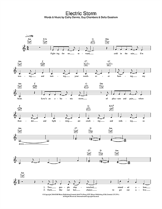 Learn to play Delta Goodrem Electric Storm sheet music for Melody Line, Lyrics & Chords in minutes. Delta Goodrem Electric Storm sheet music notes and chords. Download Printable PDF.
