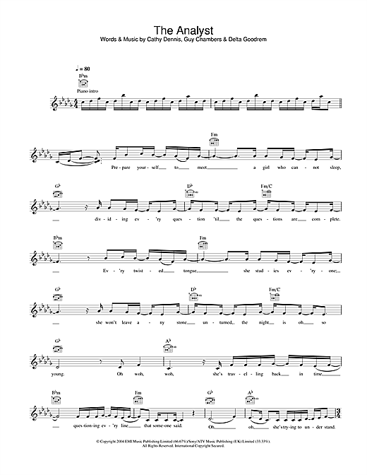 Learn to play Delta Goodrem The Analyst sheet music for Melody Line, Lyrics & Chords in minutes. Delta Goodrem The Analyst sheet music notes and chords. Download Printable PDF.