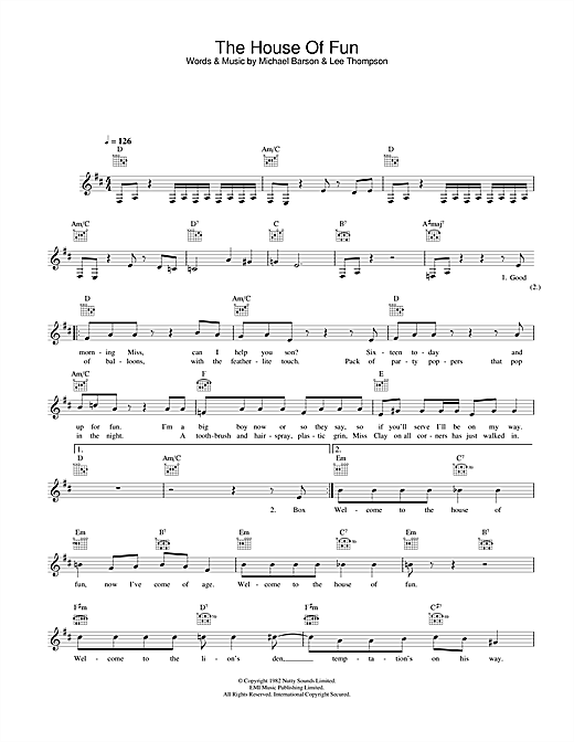 Learn to play Madness The House Of Fun sheet music for Melody Line, Lyrics & Chords in minutes. Madness The House Of Fun sheet music notes and chords. Download Printable PDF.