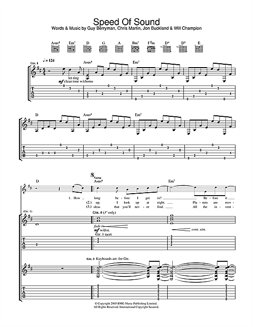 Learn to play Coldplay Speed Of Sound sheet music for Guitar Tab in minutes. Coldplay Speed Of Sound sheet music notes and chords. Download Printable PDF.