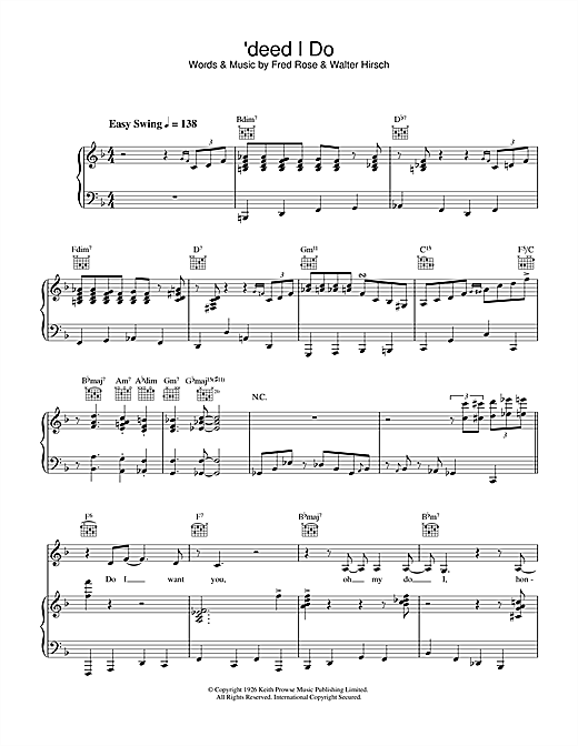 Learn to play Diana Krall 'Deed I Do sheet music for Piano, Vocal & Guitar in minutes. Diana Krall 'Deed I Do sheet music notes and chords. Download Printable PDF.